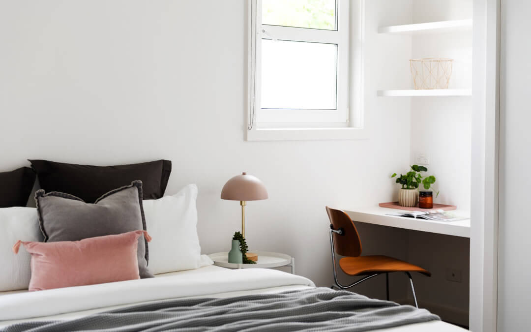 how to style a bedroom for sale with greys and pinks